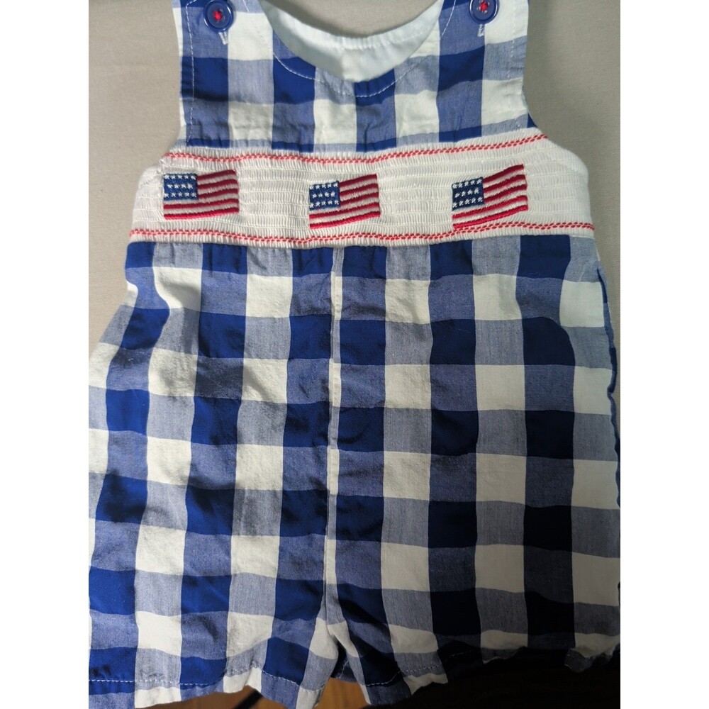 Good Lad Patriotic Flag Smocked Gingham Romper 12 Month - Picture 2 of 9